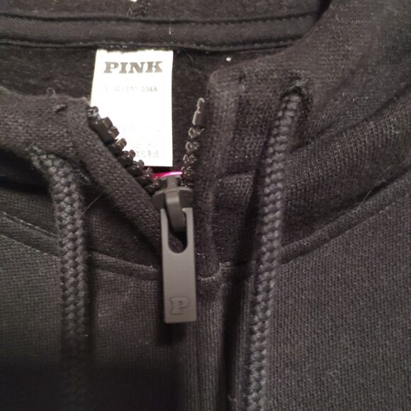 Victoria Secret PINK black full zip hooded fleece jacket size L - Picture 5 of 8